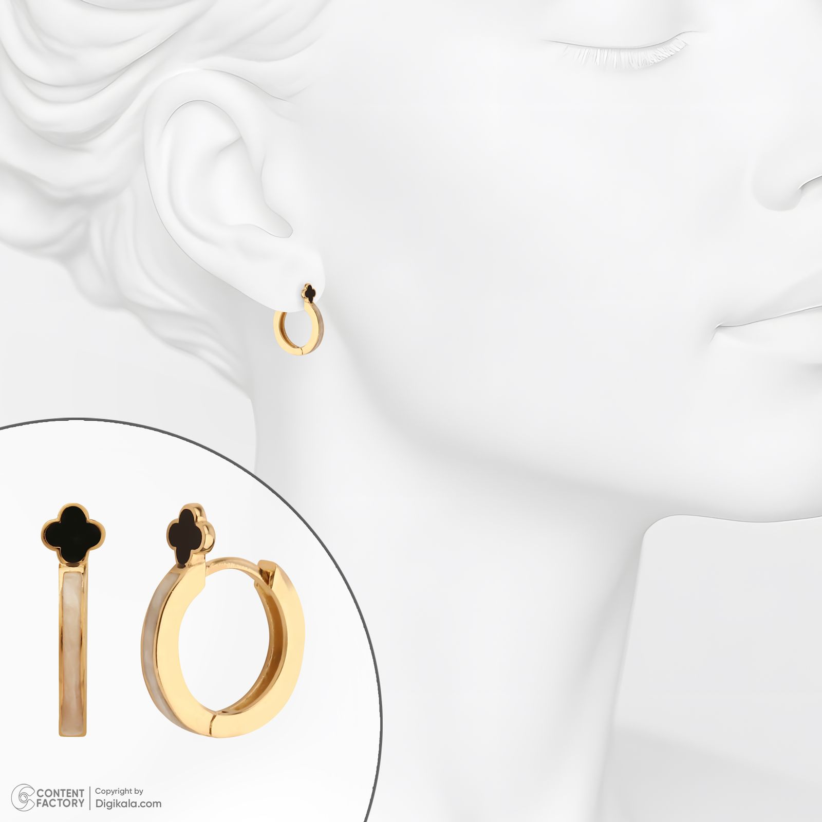 گوشواره حلقه‌ای طلا کم اجرت 18 عیار زنانه با طرح ونکلیف آرپلز گلدم مدل E244005 -  - 6