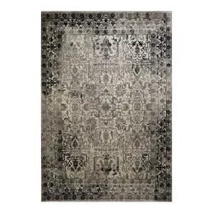 فرش ماشینی 320 شانه فرش ساوین زمینه نقره‌ای حاشیه مشکی مدل 4123