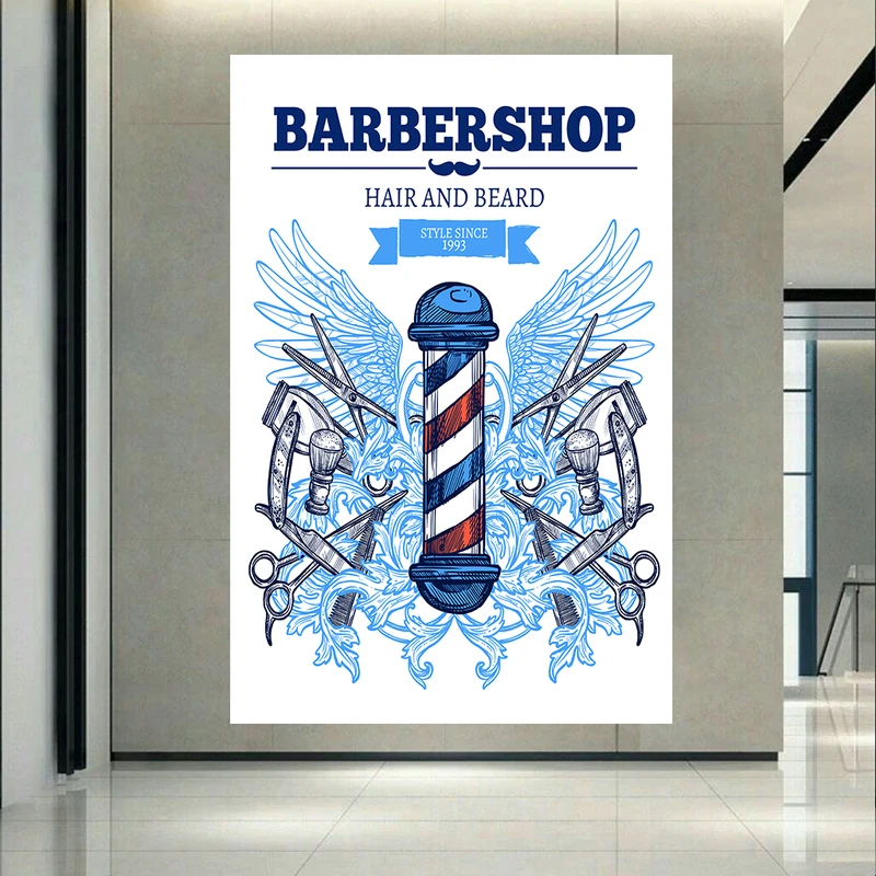 پوستر بک لایت طرح آرایشگاه مردانه مدل بال ها و وسایل اصلاح کد AR30719