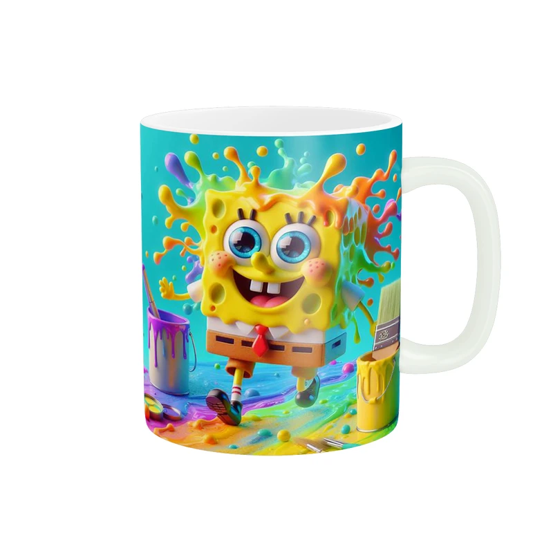 ماگ پاد آفرین طرح باب اسفنجی مدل آبرنگ و نقاشی کد 672