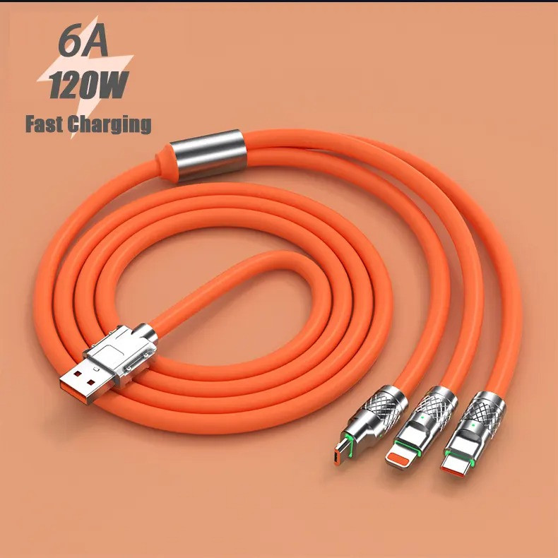 کابل تبدیل USB به micro USB / لایتنینگ / USB-C پسنجر لاین مدل 3in1 ZINC ALLOY 120W طول 1.2 متر