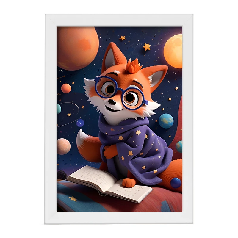 تابلو خندالو مدل روباه عشق فضا کد F12632