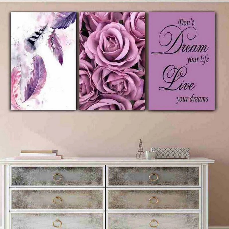 تابلو شاسی بکلیت طرح جمله انگیزشی و گل مدل SH-251 مجموعه 3 عددی