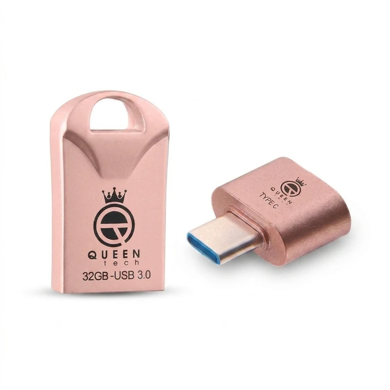 فلش مموری کوئین تک مدل RACE USB3 C-PLUS ظرفیت 32 گیگابایت به همراه مبدل USB-C OTG