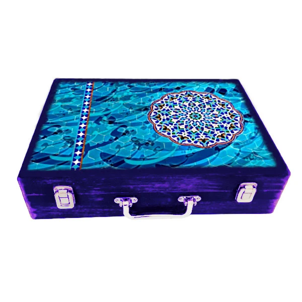 جعبه هدیه چوبی مدل چمدان طرح کاشی نستعلیق کد WSL530