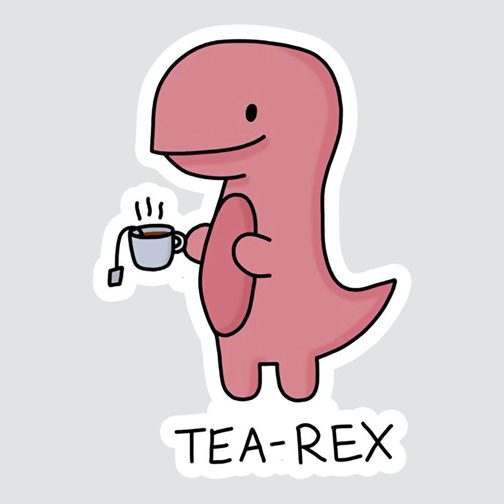 استیکر لپ تاپ پیکسل میکسل مدل دایناسور و چای