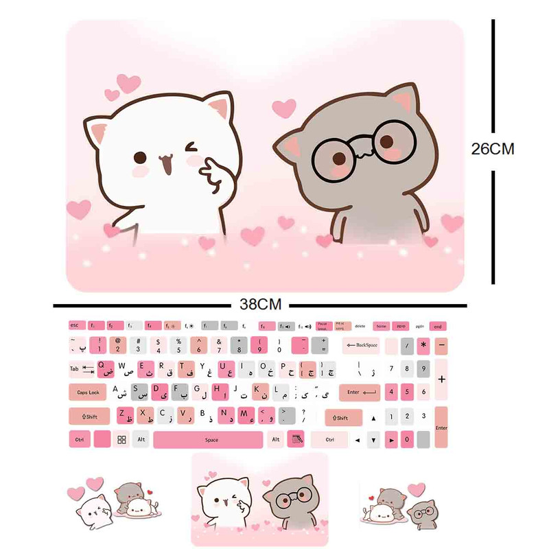 استیکر لپ تاپ مدل cute cat 01 مناسب برای لپ تاپ 15 تا 17 اینچ به همراه برچسب حروف فارسی کیبورد