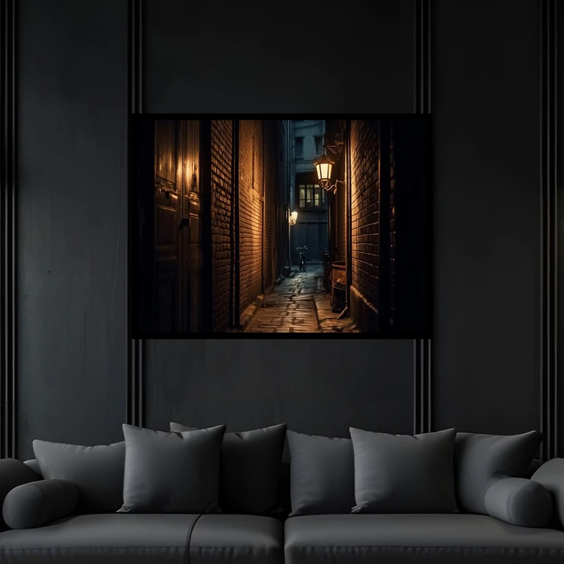 تابلو بکلیت طرح منظره شهری کوچه خیابان  مدل B-bu6565 فریم مشکی