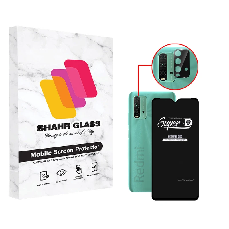 محافظ لنز دوربین شهر گلس مدل 2SFA مناسب برای گوشی موبایل شیائومی Redmi 9T به همراه محافظ صفحه نمایش