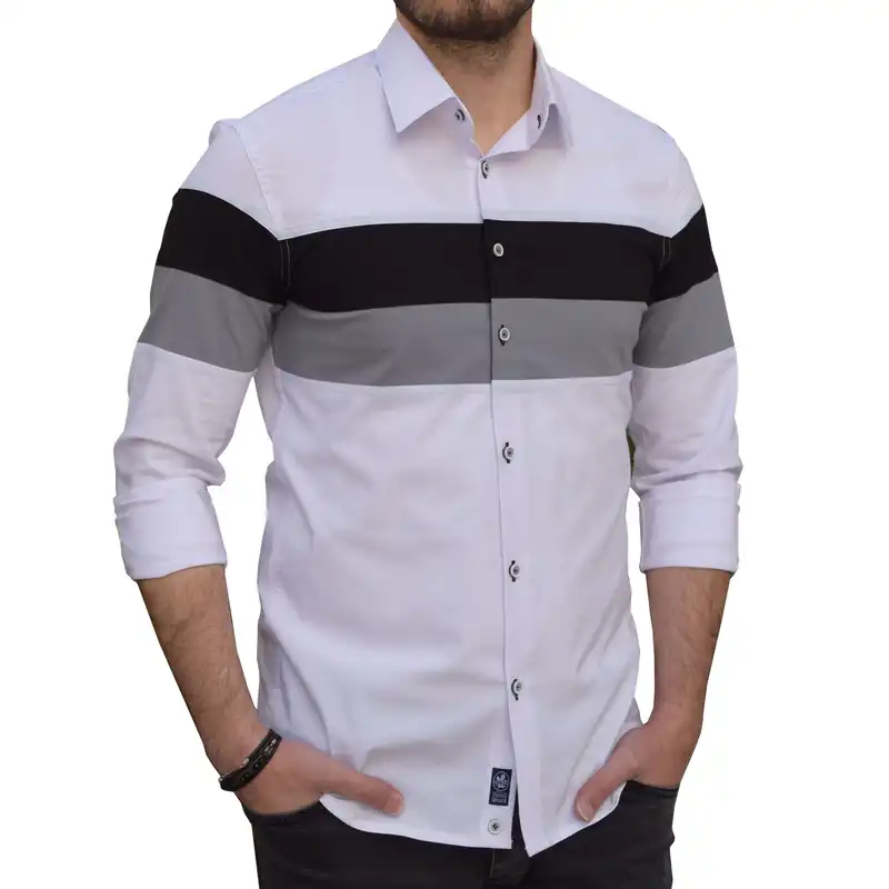 پیراهن آستین بلند مردانه پایتی جامه مدل پرچمی کد 8048934