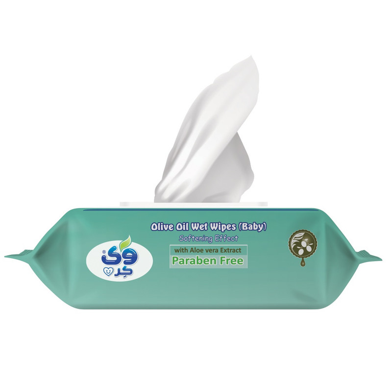 دستمال مرطوب کودک وی کر مدل عصاره آلوئه ورا و روغن زیتون بسته 72 عددی