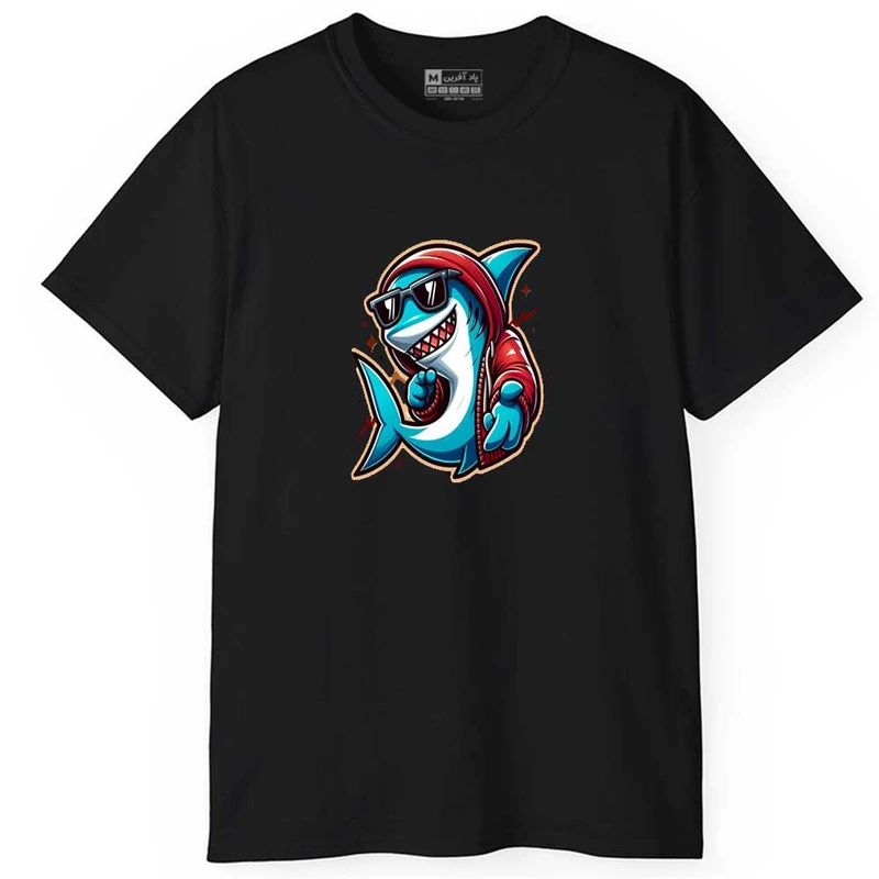 تی شرت آستین کوتاه مردانه پاد آفرین مدل اسپرت طرح کوسه بامزه کد 0863