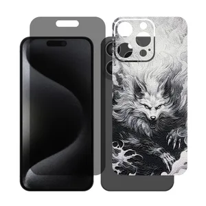 Glass Together model privacy screen protector suitable for Apple iPhone 15 Pro Max mobile phone with cover sticker on the back of the phone