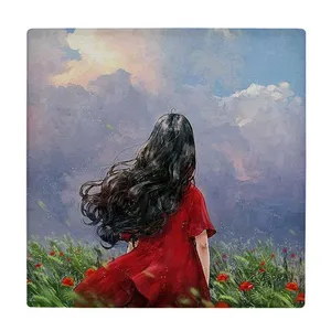 کاشی طرح نقاشی دختر در دشت گل مدل لوحی BDT170