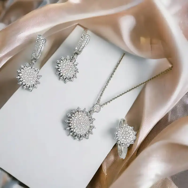 نیم ست نقره زنانه مدل اشکی کد 0134