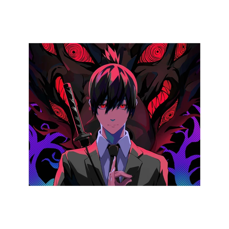 استیکر لپ تاپ و موبایل مدل انیمه طرح مرد اره ای آکی آیاکاوا Chainsaw Man Aki Hayakawa کد 3273