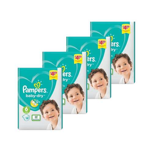 پوشک پمپرز سایز 6 مدل baby dry بسته 19 عددی مجموعه 4 عددی