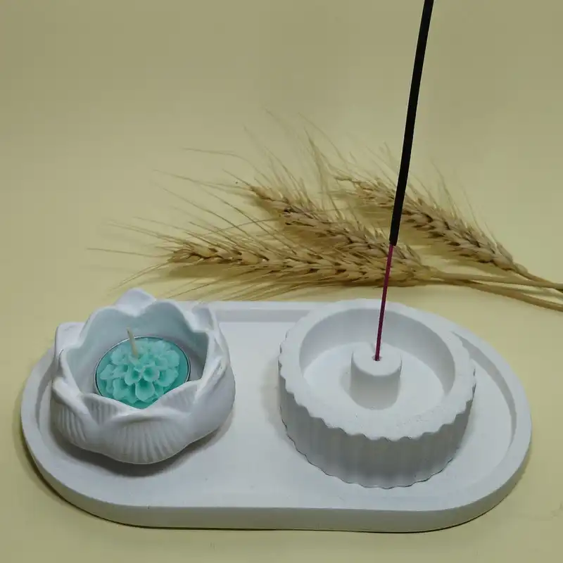 ست 3 تکه جاشمعی و جاعودی طرح بتنی مدل 01