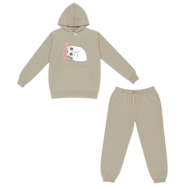 ست هودی و شلوار راحتی بچگانه مدل گربه قلبی 