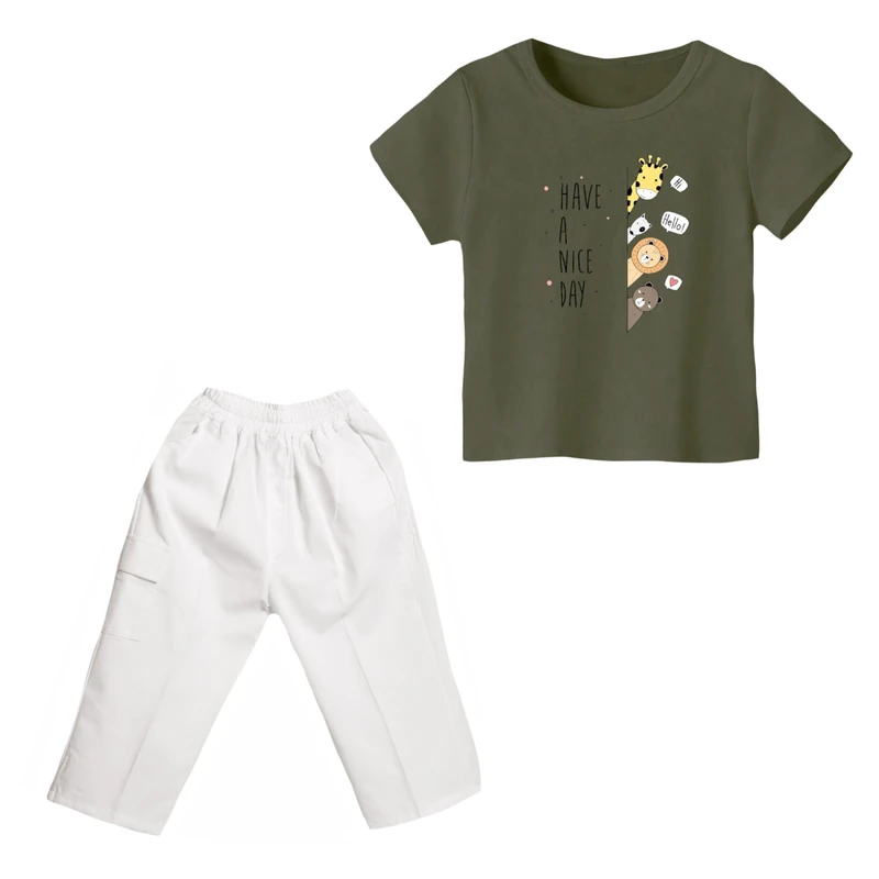 ست تی شرت و شلوارک پسرانه مدل حیوانات بامزه کد ۲