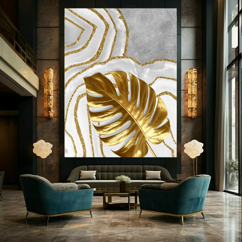 تابلو بوم طرح برگ فانتزی طلا 2 کد BK23472