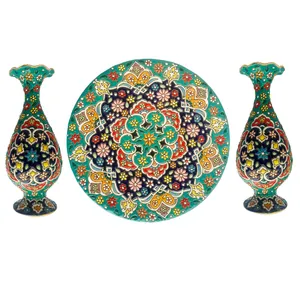 ست سه تکه گلدان و بشقاب میناکاری کد zmn21012
