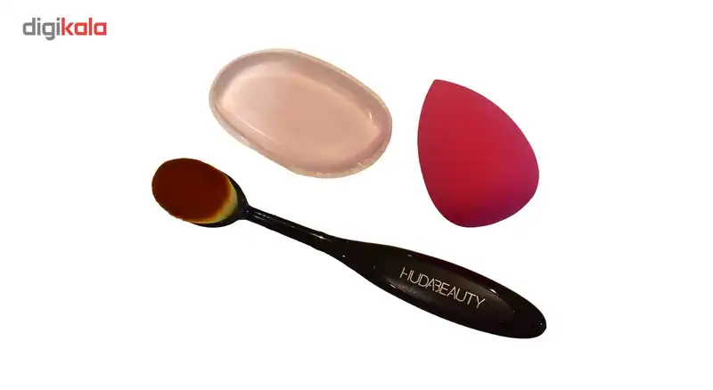 پک اسفنج آرایشی، برس محو کننده آرایش و پد سیلیکونی مدل 2056 بسته 3 عددی