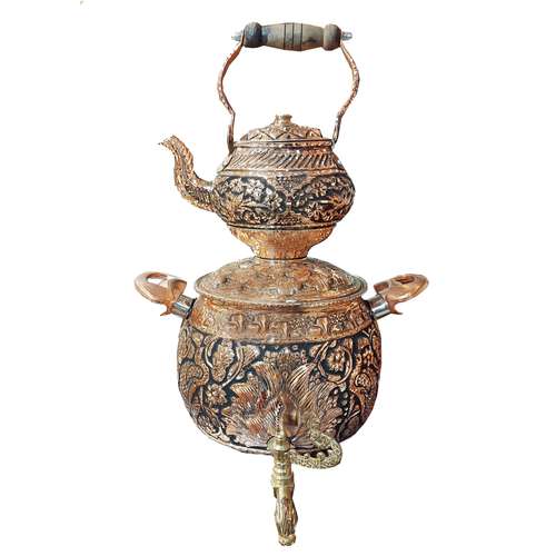 ست کتری و قوری مسی مدل قلم زنی الماس کد 5200