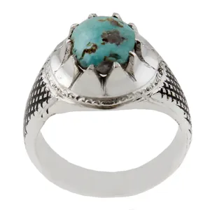 انگشتر نقره مردانه بازرگانی میلادی مدل فیروزه طبیعی نیشابور رکاب دستساز کد AM_1594