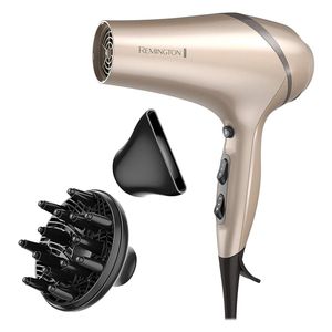 سشوار حرفهای رمینگتون مدل AC8605 با موتور AC، توان 2300 وات، فناوری Unique Color Protect برای محافظت از موهای رنگ شده، قابلیت تولید یون، تنظیم دما در سه حالت، تنظیم سرعت در دو حالت و باد سرد