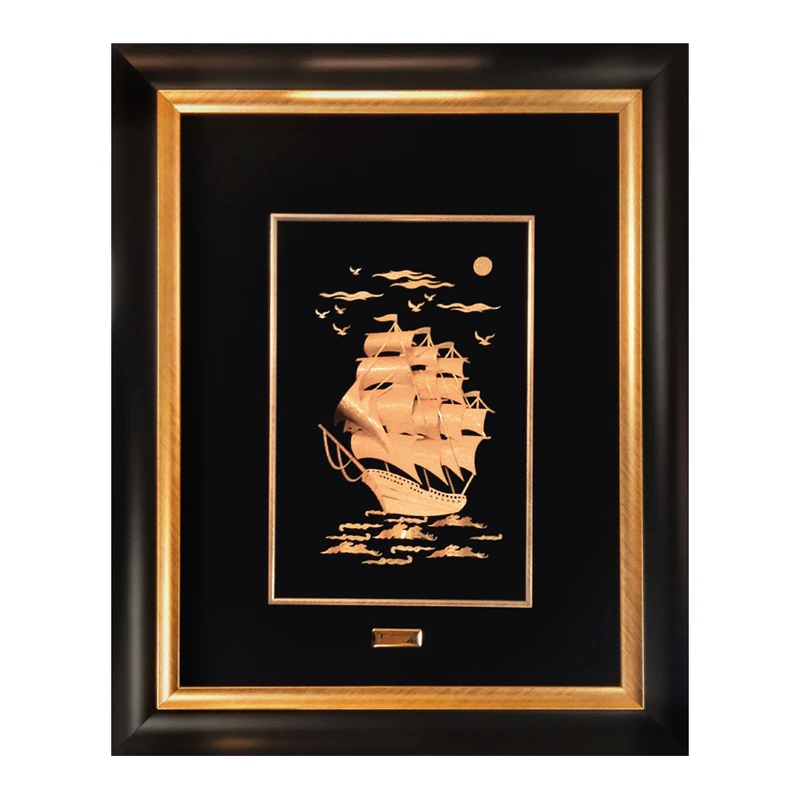 تابلو طلاکوب مدل کشتی بادبانی فاخر کد 1238