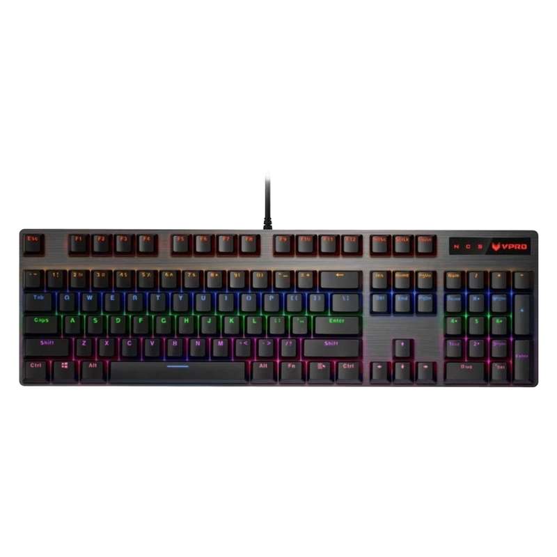 کیبورد مخصوص بازی مکانیکی رپو مدل V500PRO، مکانیکال سوییچ آبی، Full size، نورپردازی RGB