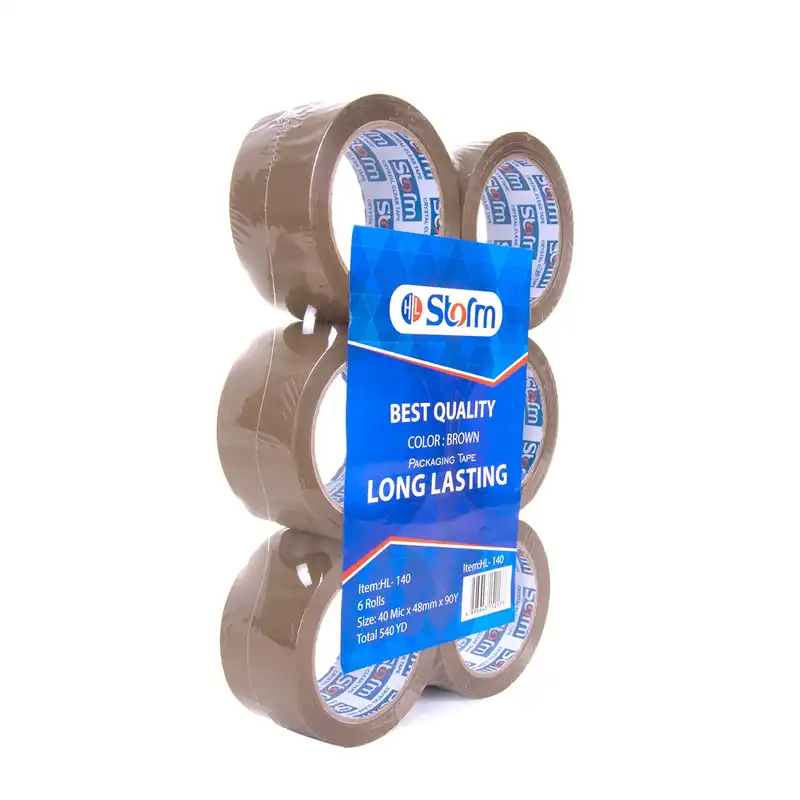 نوار چسب قهوه ای استورم 90 یاردی کد 140 بسته 6 عددی