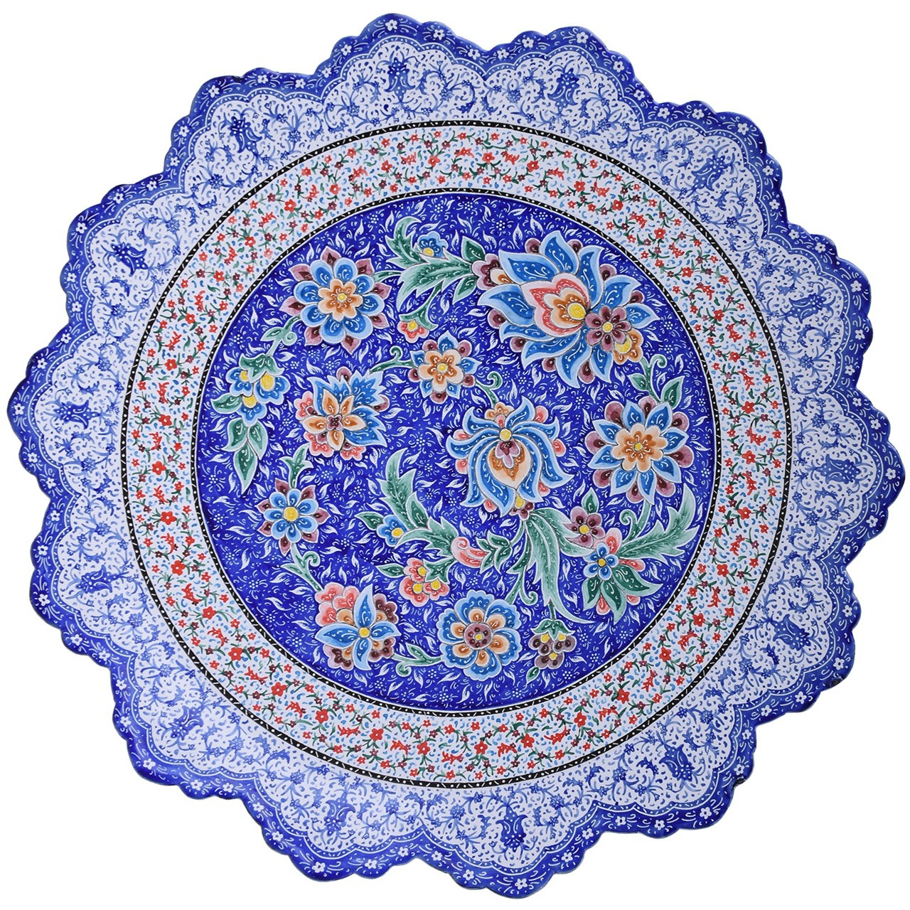 بشقاب مسی میناکاری لطیفیان مدل 00-01 طرح باغ انار قطر 30 سانتی متر