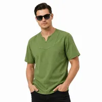 تی&zwnj;شرت آستین کوتاه یقه کوبایی مردانه مدل ساده