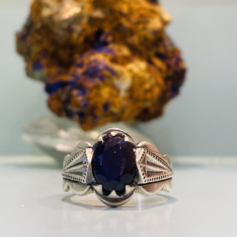 انگشتر نقره مردانه مدل دستساز سنگ یاقوت کبود