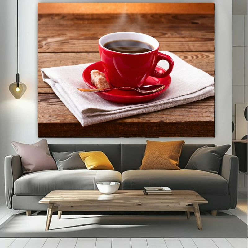 پوستر پارچه ای طرح مخمل فنجان قهوه مدل خوشمزه کد PY281