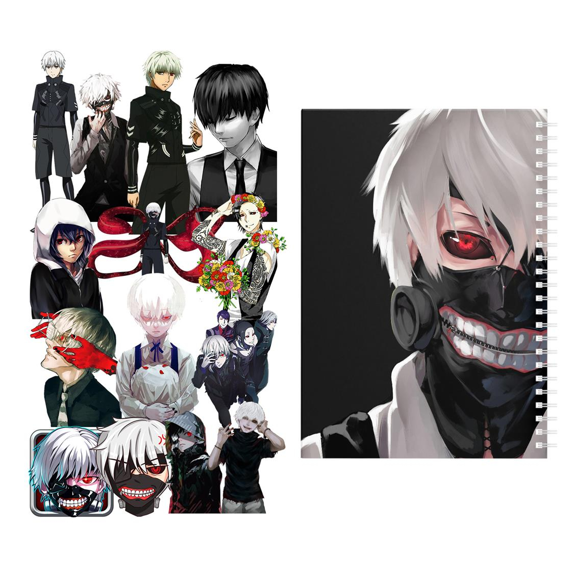 دفتر مشق باژیکان طرح انیمه توکیو غول Tokyo Ghoul کد 20211497 به همراه استیکر لپ تاپ مجموعه 14 عددی