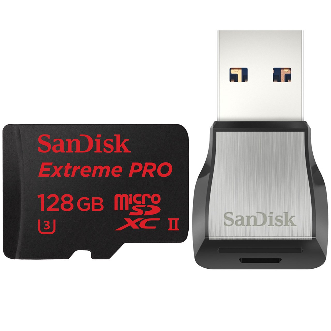 کارت حافظه microSDXC سن دیسک مدل Extreme PRO کلاس 10 استاندارد UHS-II U3 سرعت 275MBps همراه با ریدر USB 3.0 ظرفیت 128 گیگابایت