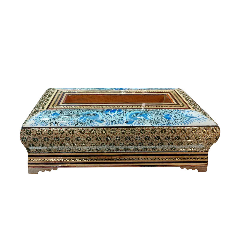 جعبه دستمال کاغذی خاتم کاری چوبی مدل پرداز کد 658