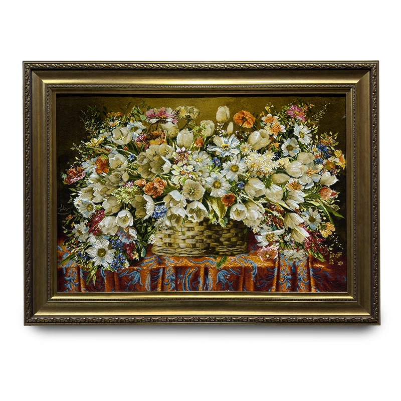 تابلو فرش دستباف طرح گل عرضی سبد حصیری کد 89