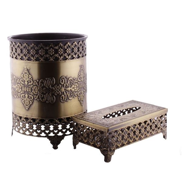 ست سطل و جا دستمال کاغذی آنتیک طرح Golden ست سطل و جا دستمال کاغذی آنتیک طرح Golden