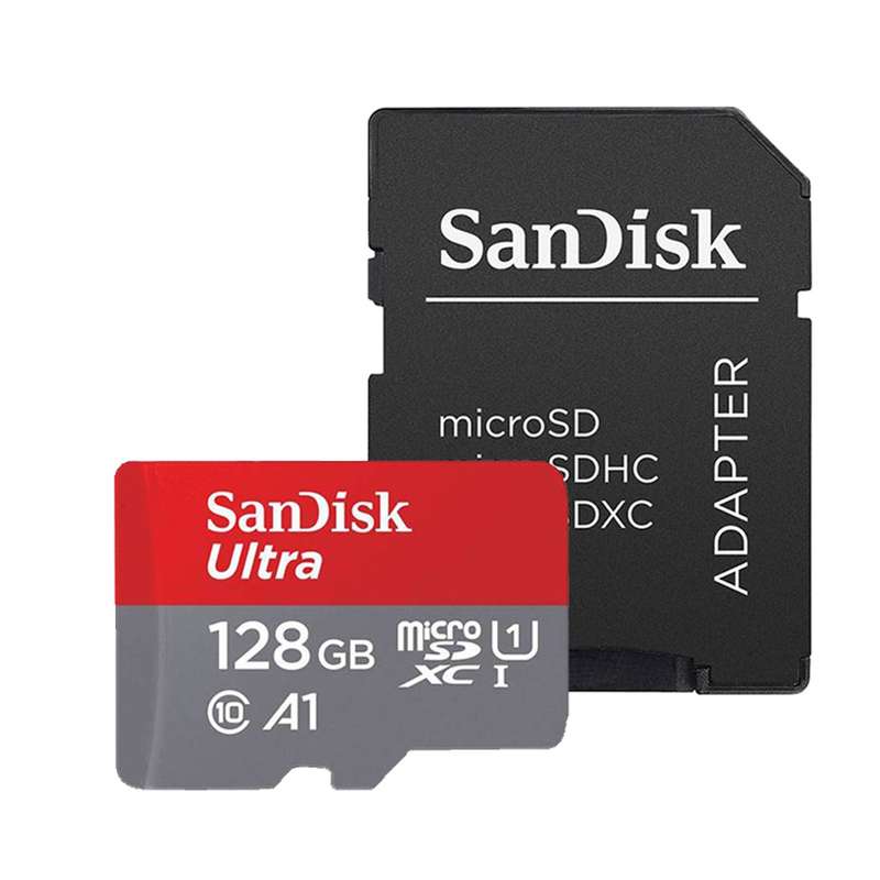 کارت حافظه microSDXC سن دیسک مدل Ultra A1 کلاس 10 استاندارد UHS-I سرعت 100MBps ظرفیت 128 گیگابایت به همراه آداپتور SD کارت حافظه microSDXC سن دیسک مدل Ultra A1 کلاس 10 استاندارد UHS-I سرعت 100MBps ظرفیت 128 گیگابایت به همراه آداپتور SD