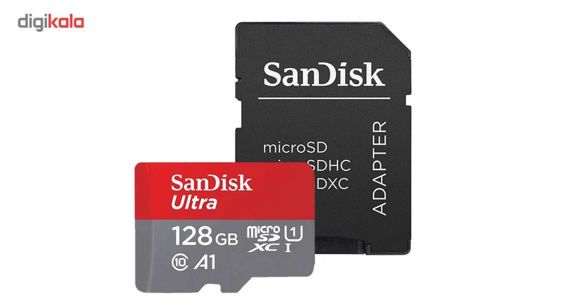 عکس شماره 4 : کارت حافظه microsdxc سن دیسک مدل ultra a1 کلاس 10 استاندارد uhs-i سرعت 100mbps ظرفیت 128 گیگابایت به همراه آداپتور sd