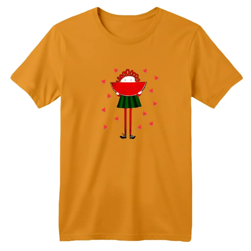 تی شرت آستین کوتاه بچگانه مدل دخترک یلدایی کد  19 رنگ پرتقالی