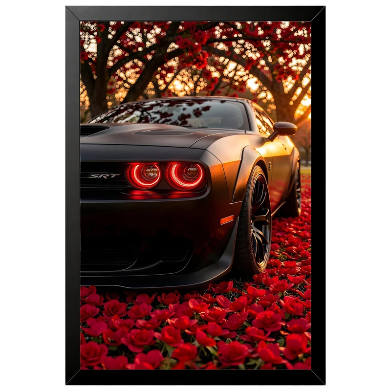 تابلو بکلیت طرح ماشین و خودرو Dodge Challenger SRT Hellcat مدل B-pe130159 فریم مشکی