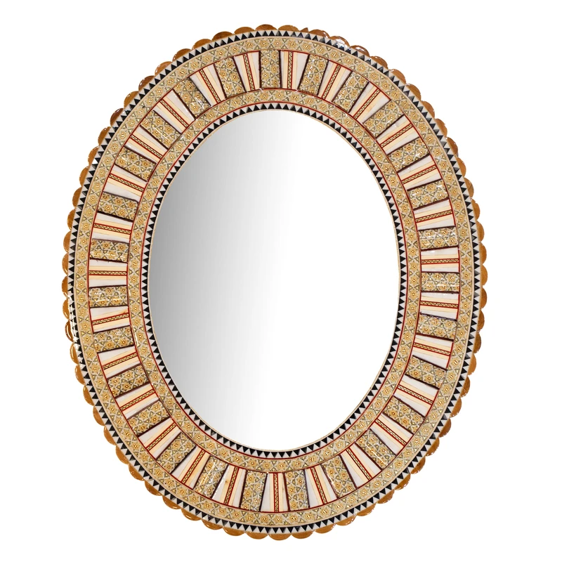 آینه خاتم کاری چوبی صنایع دستی فاخر مدل الیپس طرح ممتاز کد 58p48in4030-3f5