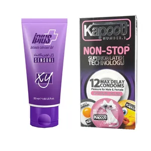 کاندوم تاخیری کاپوت مدل Non Stop بسته 12 عددی به همراه ژل آی پلاس مدل lubricant sensual حجم 50 میلی لیتر