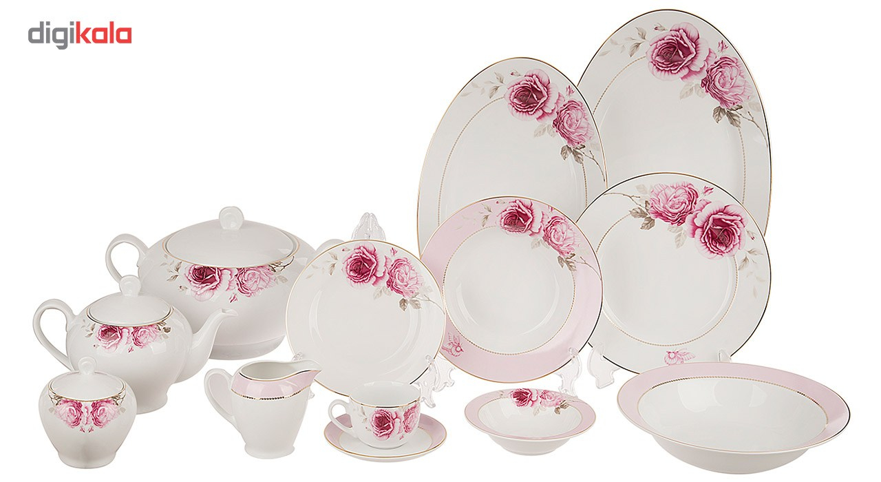 سرویس 102 پارچه چینی زرین ایران سری ایتالیا اف مدل Rose Flower درجه عالی