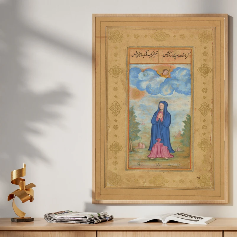 تابلو طرح نگاره‌ای آسمانی مدل G00085 فریم کرم روشن